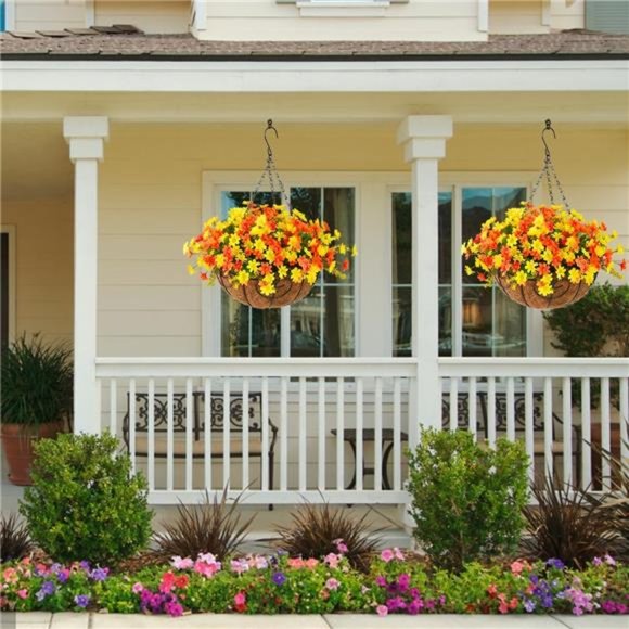 Artificial Flowers Hanging Basket for Outdoor Indoor, Fake Daisy Flowers - Picture 2 of 6